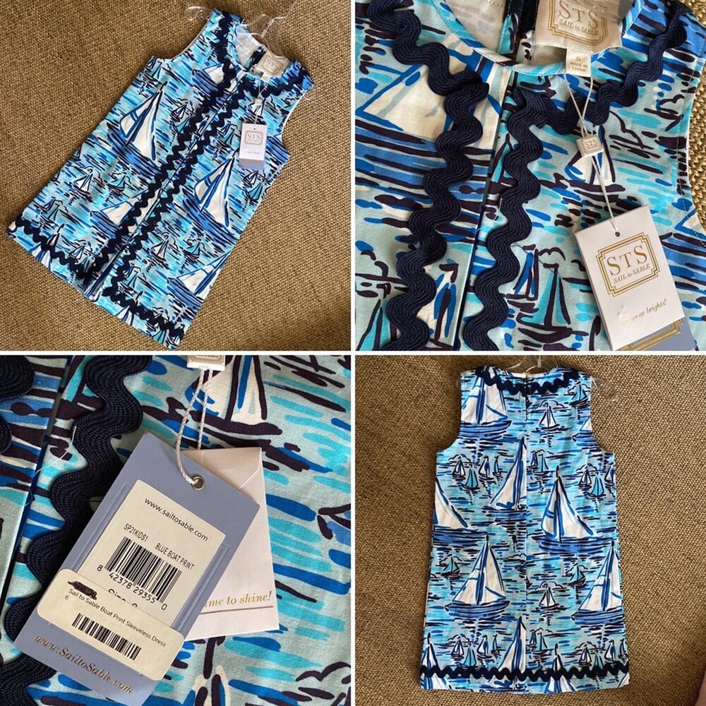 Sail to Sable STS NEW Girls Sail Boat Print Sleeveless Dress $78 NWT sz 6